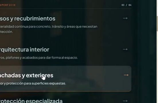 Detalle de la selección por superficie