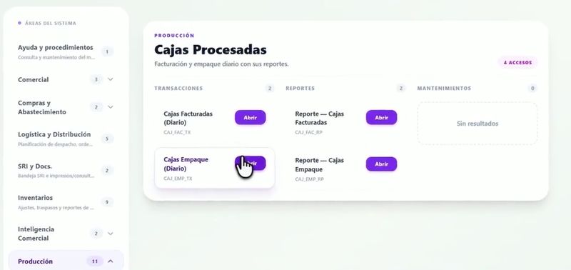 Producción y procesos especializados: cajas procesadas