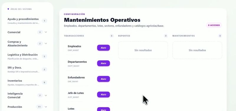 Catálogos del negocio: lotes, sectores y personal de campo