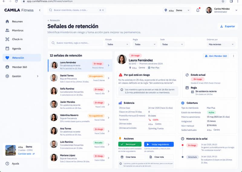 Sistema de socios: señales de retención (maqueta)