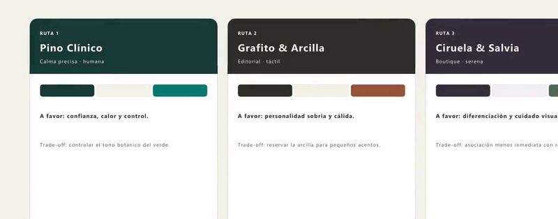 Tres rutas de color y tipografía, una recomendada